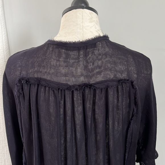 Zara Navy Silk Tunic Top with Raw Edge Seams - Picture 6 of 10